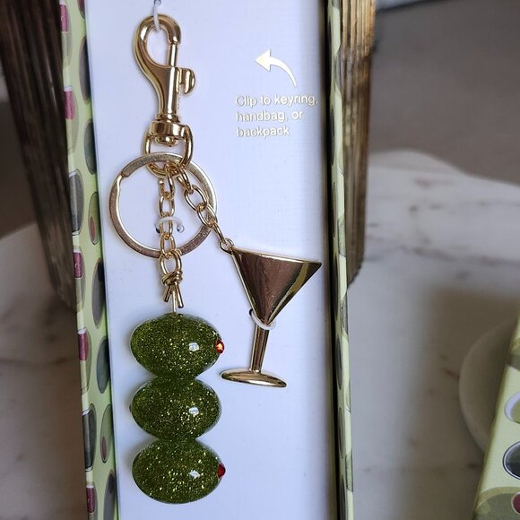 Martini Key Chain/ Bag Charm Green and Gold - Picture 2 of 4